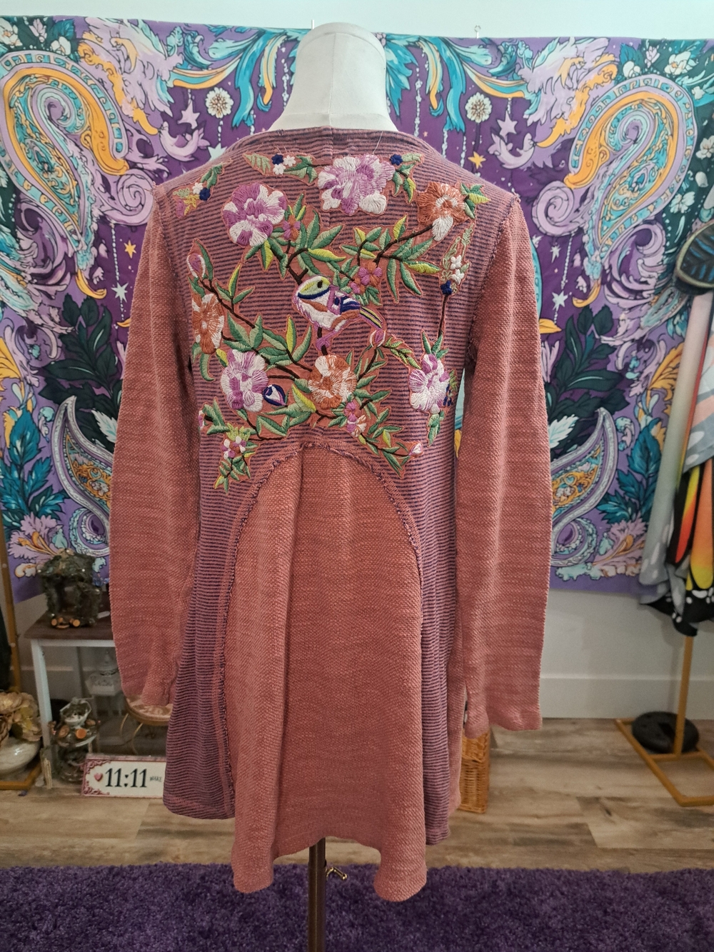 Free People Secret Garden Embroidered Bird Tunic • Dusty Rose • Size M